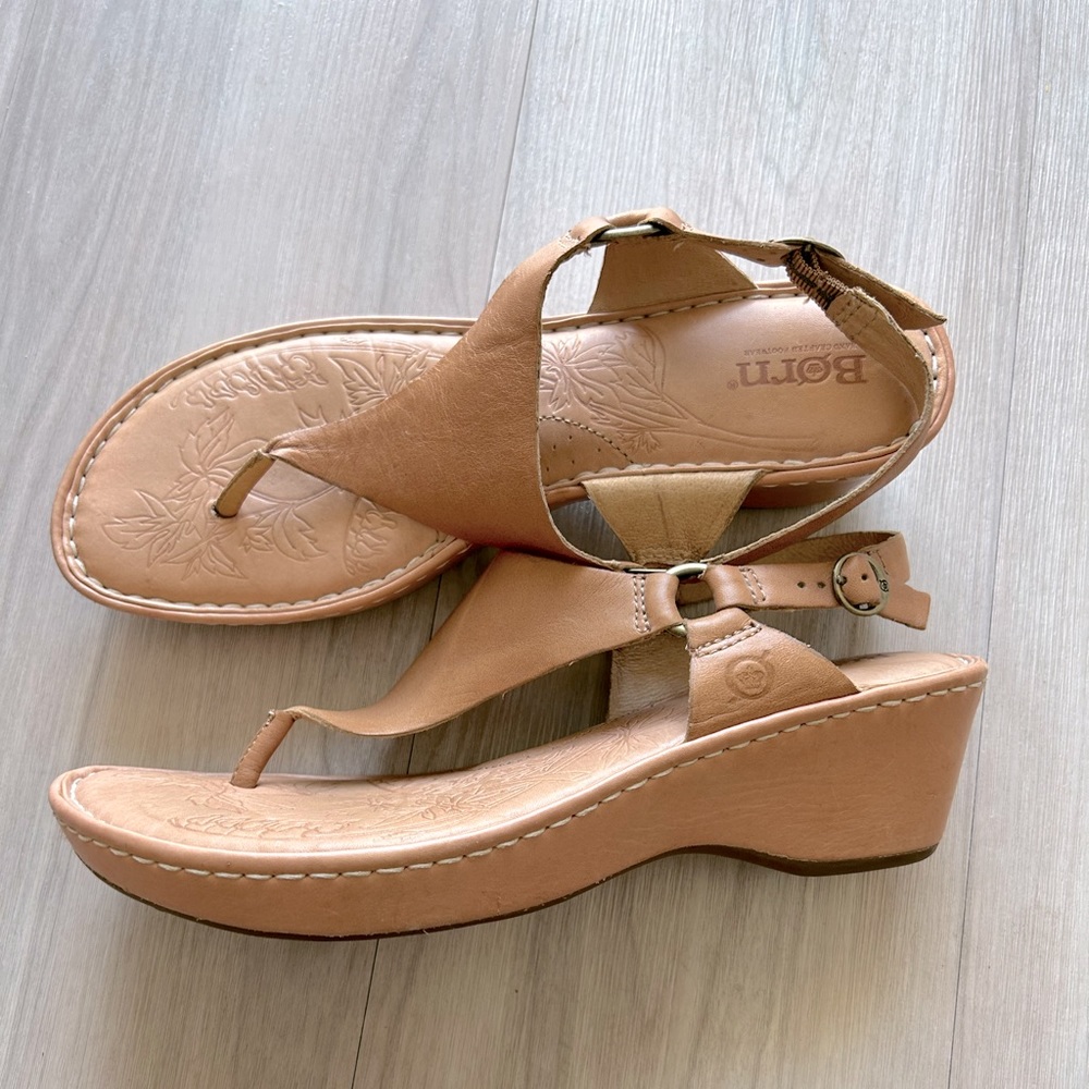 Born Tan Leather Galley Cliffside Slingback Thong Sandals